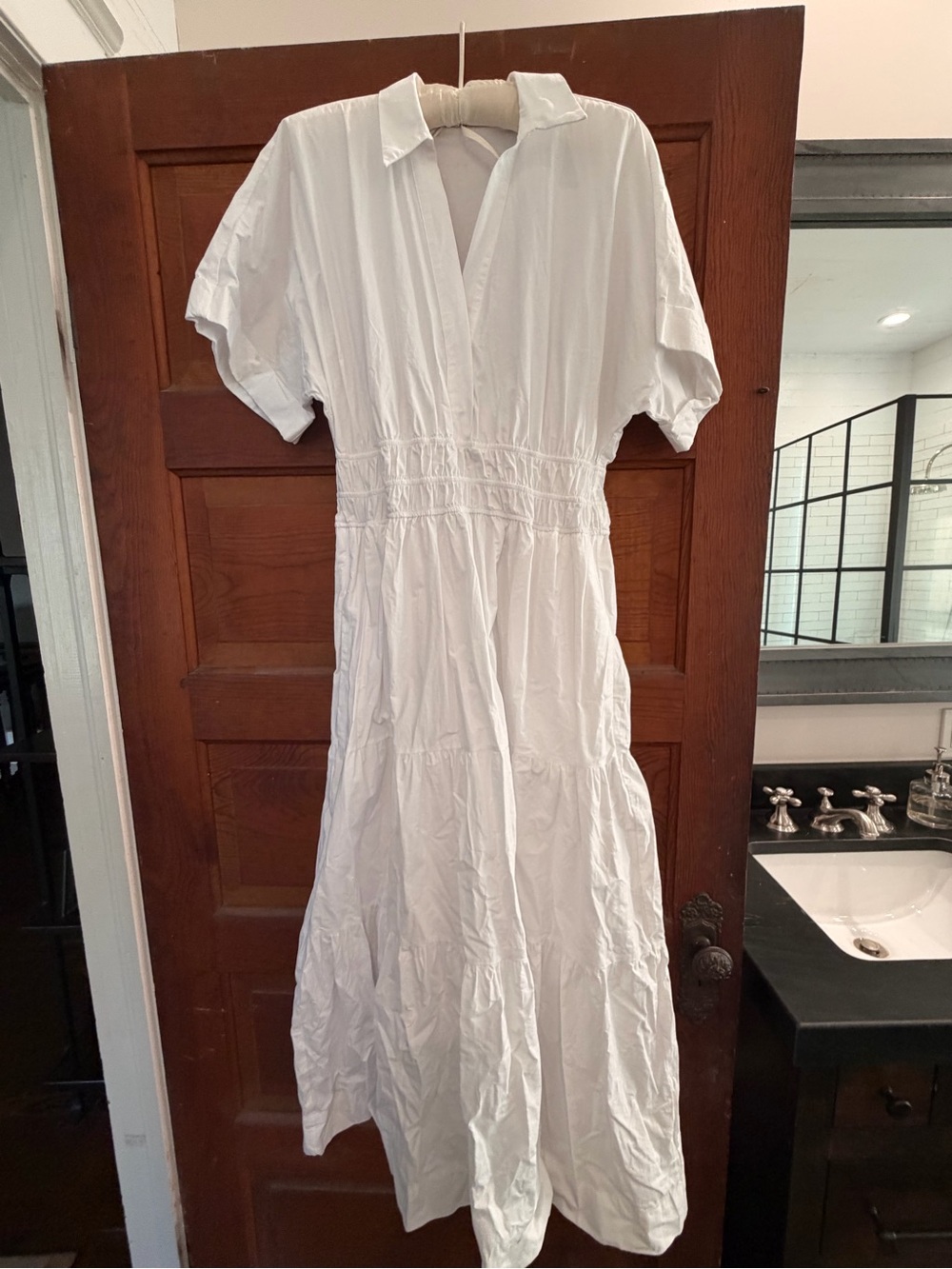 Anthropologie White Tiered Collared Maxi Dress